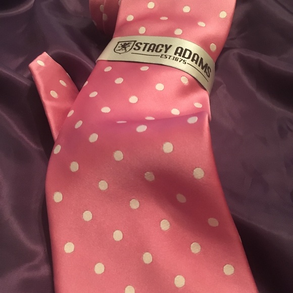 NEW MEN’S TIE PINK WHT POLKA DOTS - Picture 2 of 6